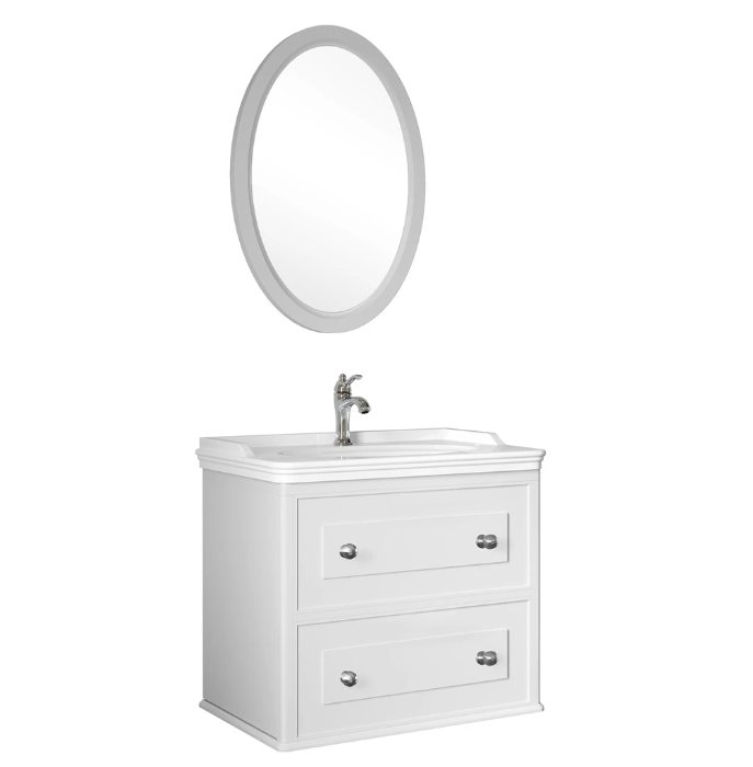 MİRO 80 CM SET (1 DELİKLİ LVB + LVB DOLABI + AYNA) MAT BEYAZ