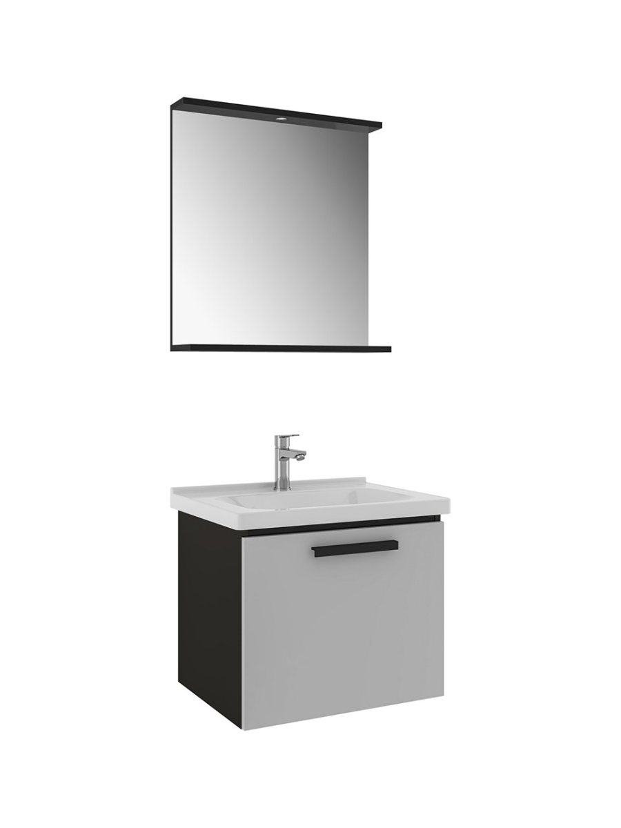 GRİS 65 CM SET SİYAH-GRİ (LAVABO DOLABI + AYNA)