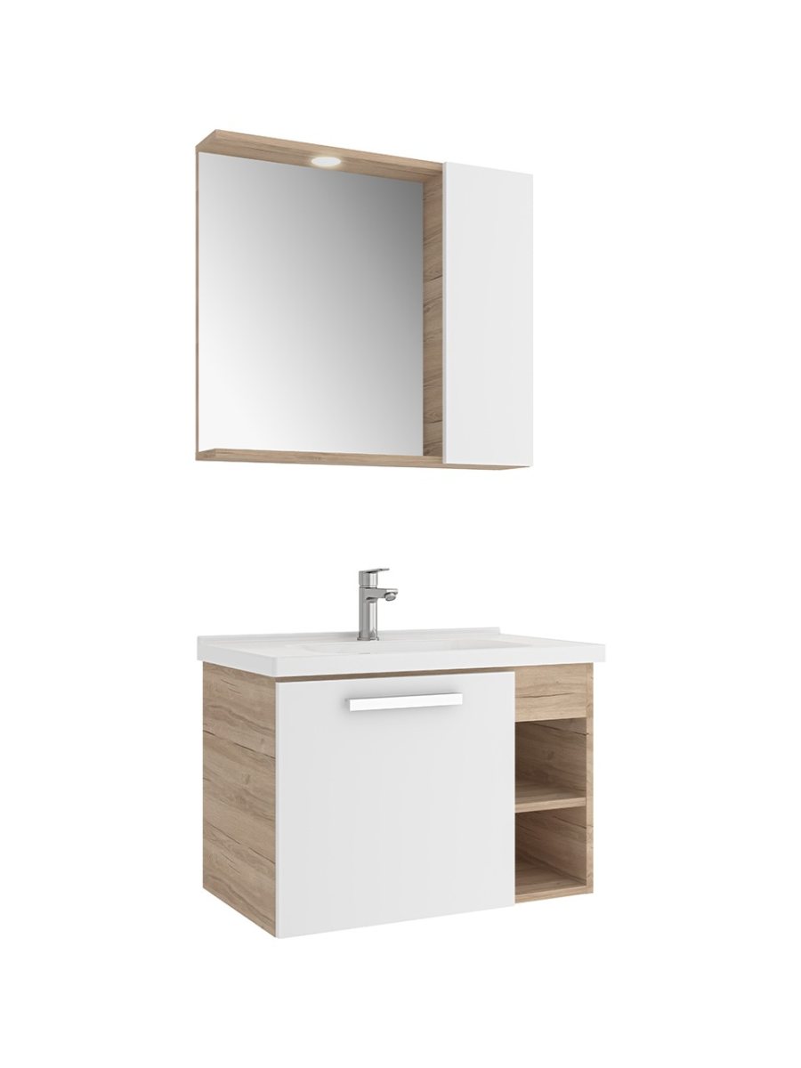 MARE 80 CM SET BEYAZ-MEŞE (LAVABO DOLABI + YARIM DOLAP +AYNA)