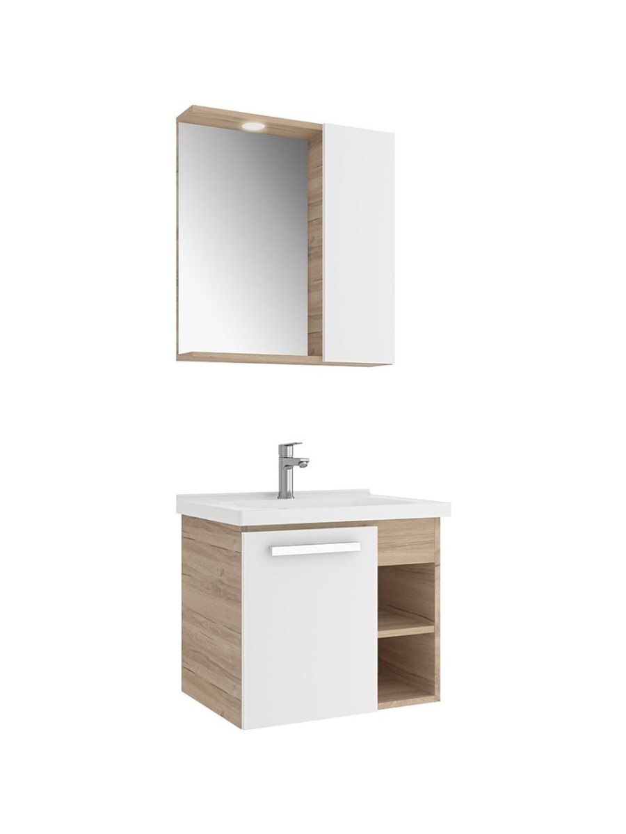 MARE 65 CM SET BEYAZ-MEŞE (LAVABO DOLABI + YARIM DOLAP AYNA)