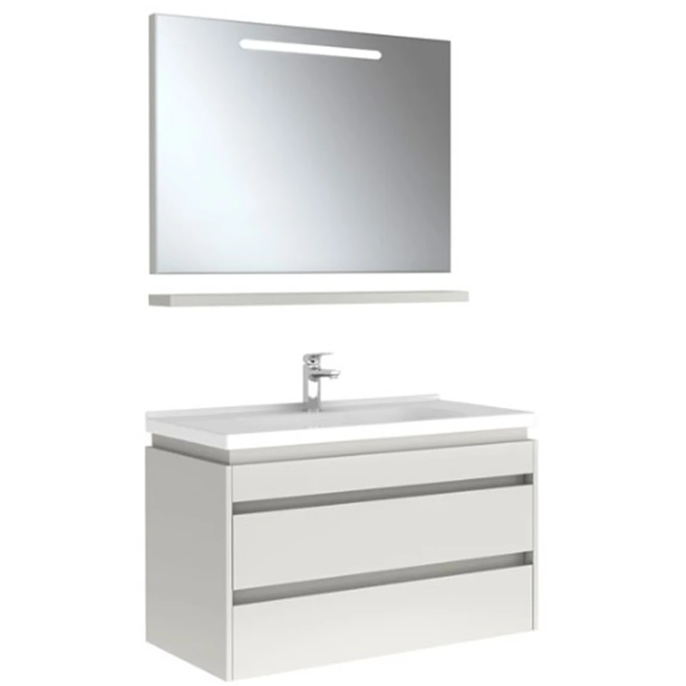 IDEA 100 CM SET PARLAK BEYAZ (2 ÇEKMECELİ DOLAP + AYDINLATMALI AYNA + ETAJER )