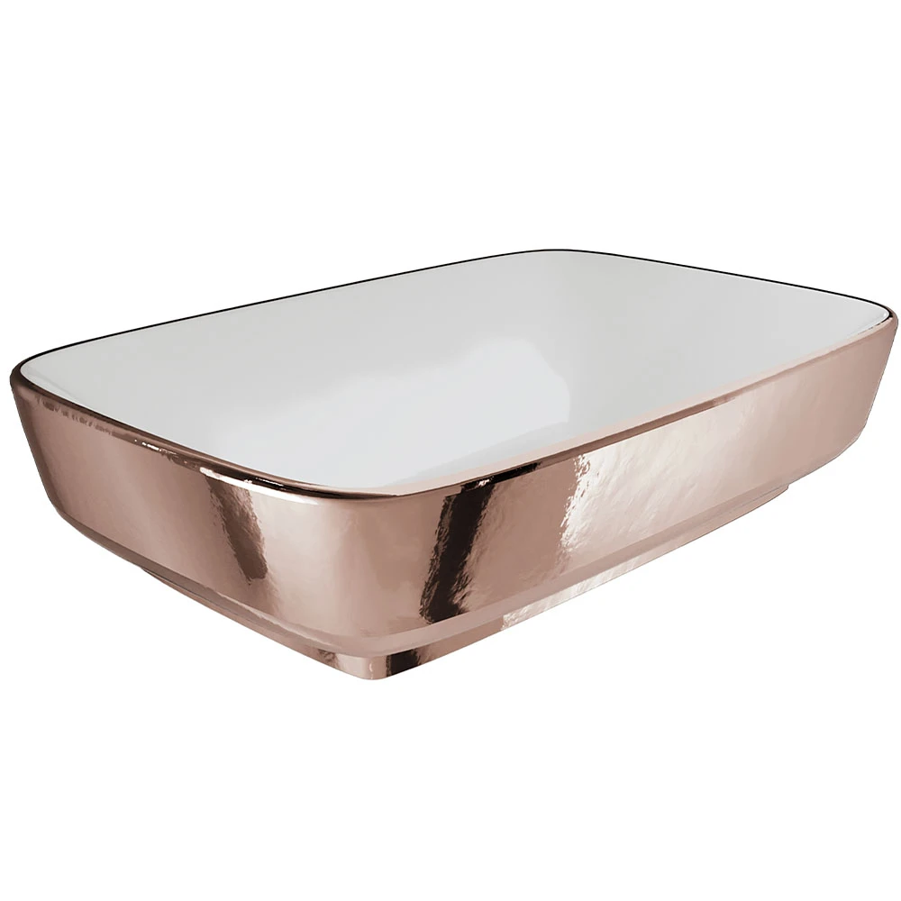 DOVE 60X40 DİKDÖRTGEN ÇANAK LAVABO BEYAZ-BRONZ