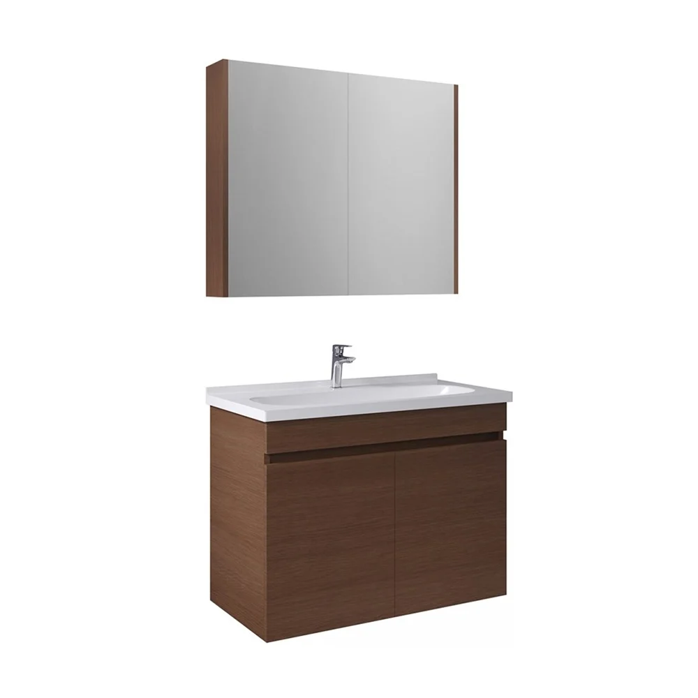 KREA KAPAKLI SET 80 CM MODERN CEVİZ (LAVABO + DOLAP + AYNA DOLABI)
