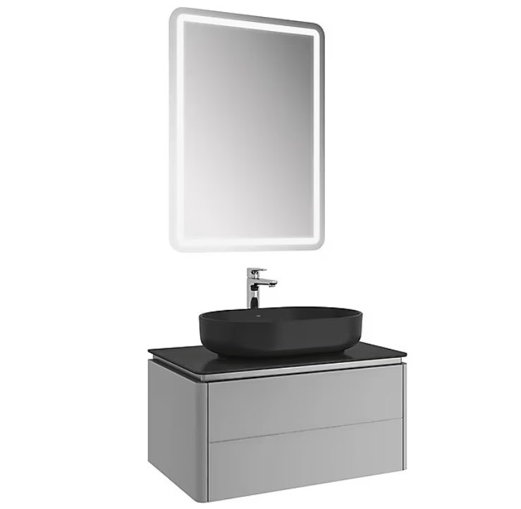 LOTUS 80 CM DAR ÇANAK LAVABO + AYNA SET MAT GRİ-ANTRASİT