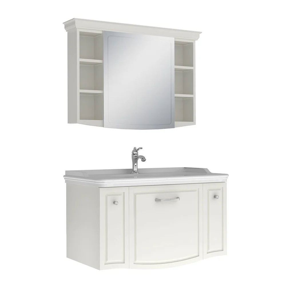 ARTE + 100 SET MAT BEYAZ(LAVABO DOLABI + AYNA) KROM KULP