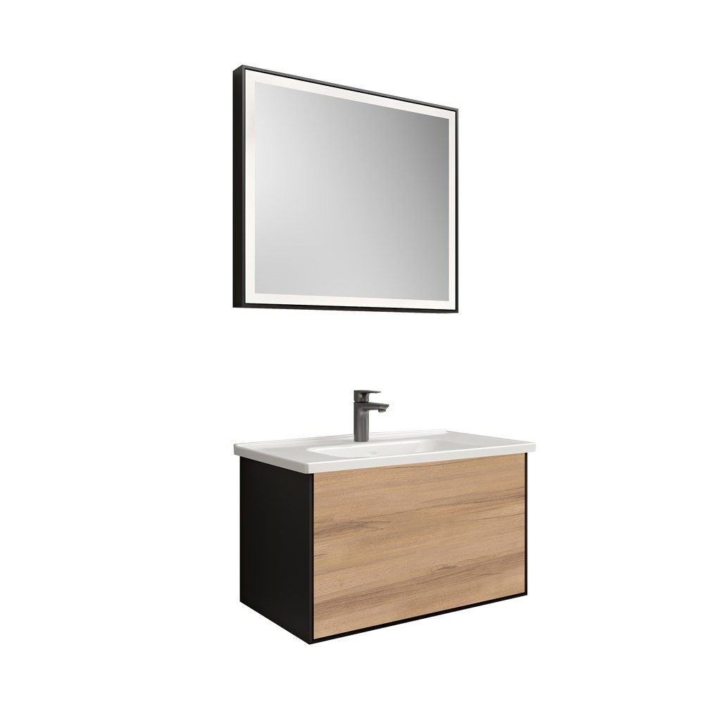 MOOD 80 CM SET MAT SİYAH-PASİFİK A (LAVABO DOLABI + LAVABO + AYNA)