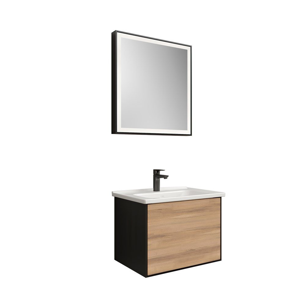 MOOD 65 CM SET MAT SİYAH-PASİFİK A (LAVABO DOLABI + LAVABO + AYNA)
