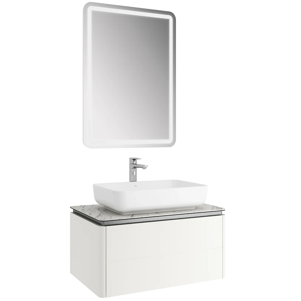 LOTUS 80 CM DAR ÇANAK LAVABO + AYNA SET MAT BEYAZ-PALISSANDRO