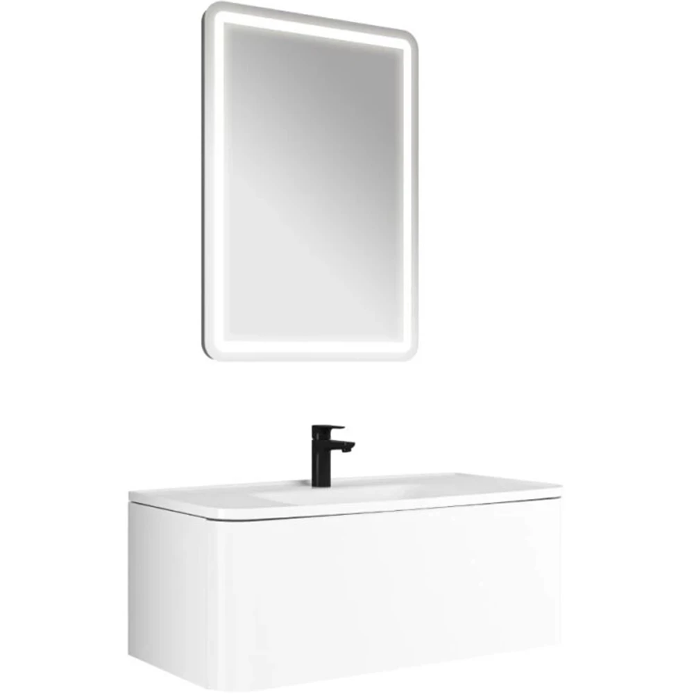 FOLD PRO 100 CM SET MAT BEYAZ (ETAJERLİ LAVABO+AYDINLATMALI AYNA)