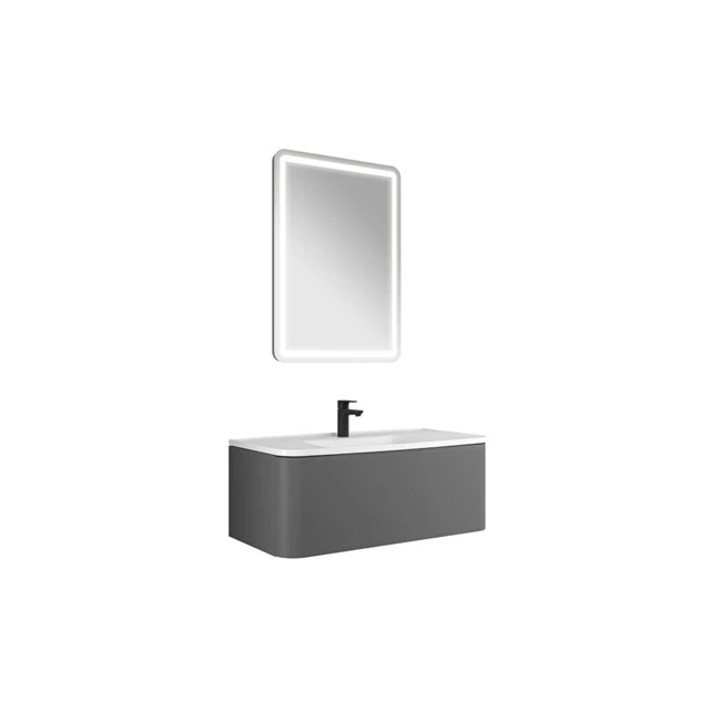 FOLD PRO 100 CM SET MAT GRİ (ETAJERLİ LAVABO+AYDINLATMALI AYNA)