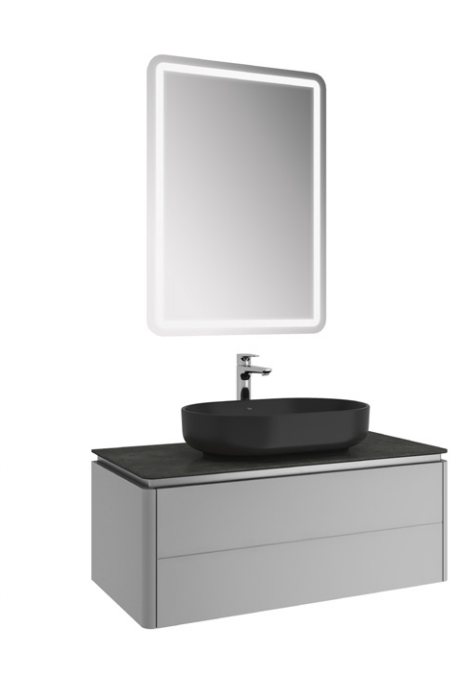 LOTUS 100 CM DAR ÇANAK LAVABO + AYNA SET MAT GRİ-ANTRASİT