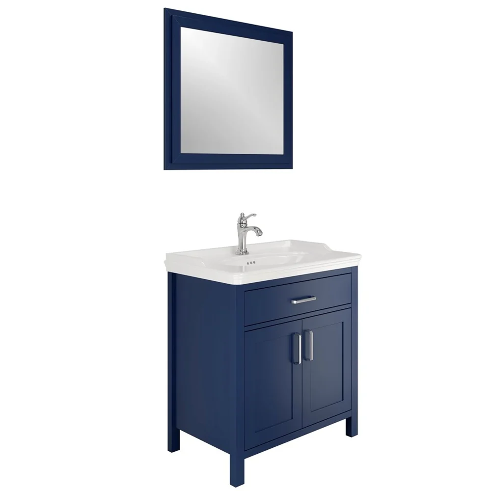 VINTAGE 80 CM SET MAVİ (LAVABO + LAVABO DOLABI + AYNA) KROM KULP