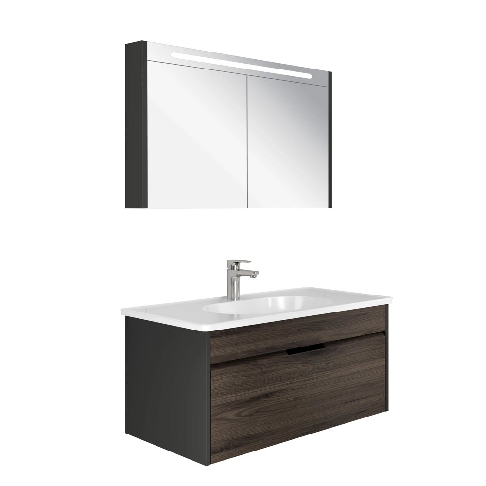 MOTION 100 CM SET ANTRASİT-CEVİZ (MAT BEYAZ LAVABO)