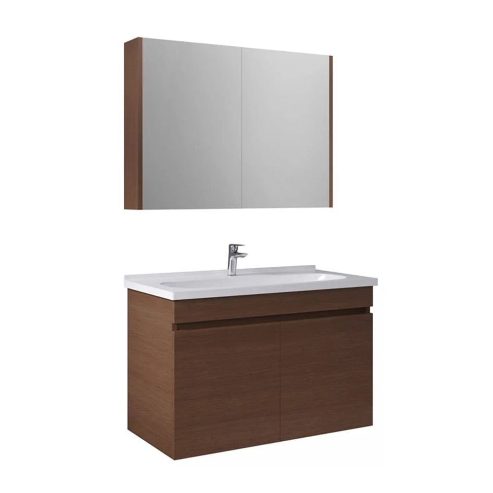 KREA KAPAKLI SET 100 CM MODERN CEVİZ (LAVABO + DOLAP + AYNA DOLABI)
