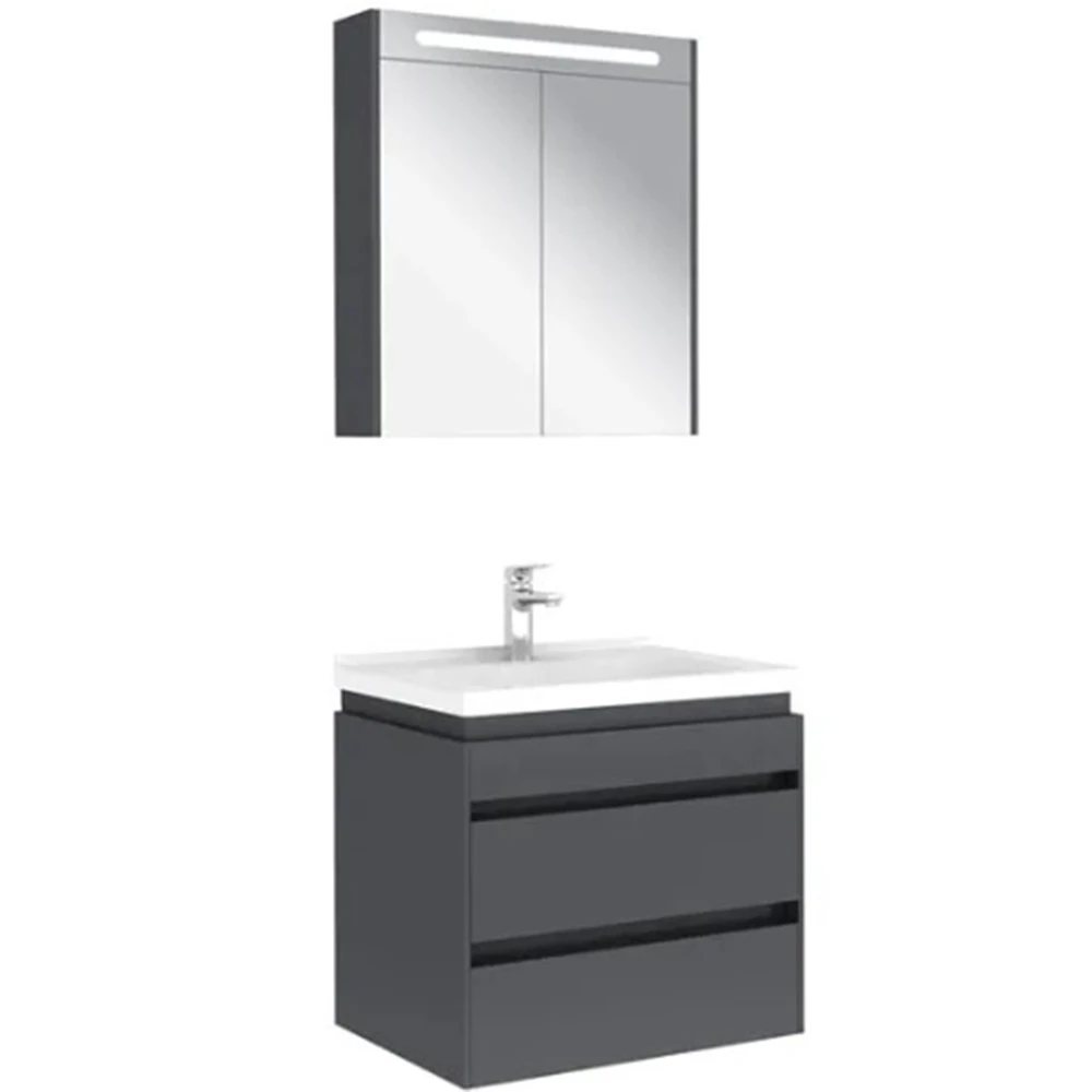 IDEA 65 CM SET PARLAK ANTRASİT (2 ÇEKMECELİ DOLAP + AYDINLATMALI AYNA DOLABI)
