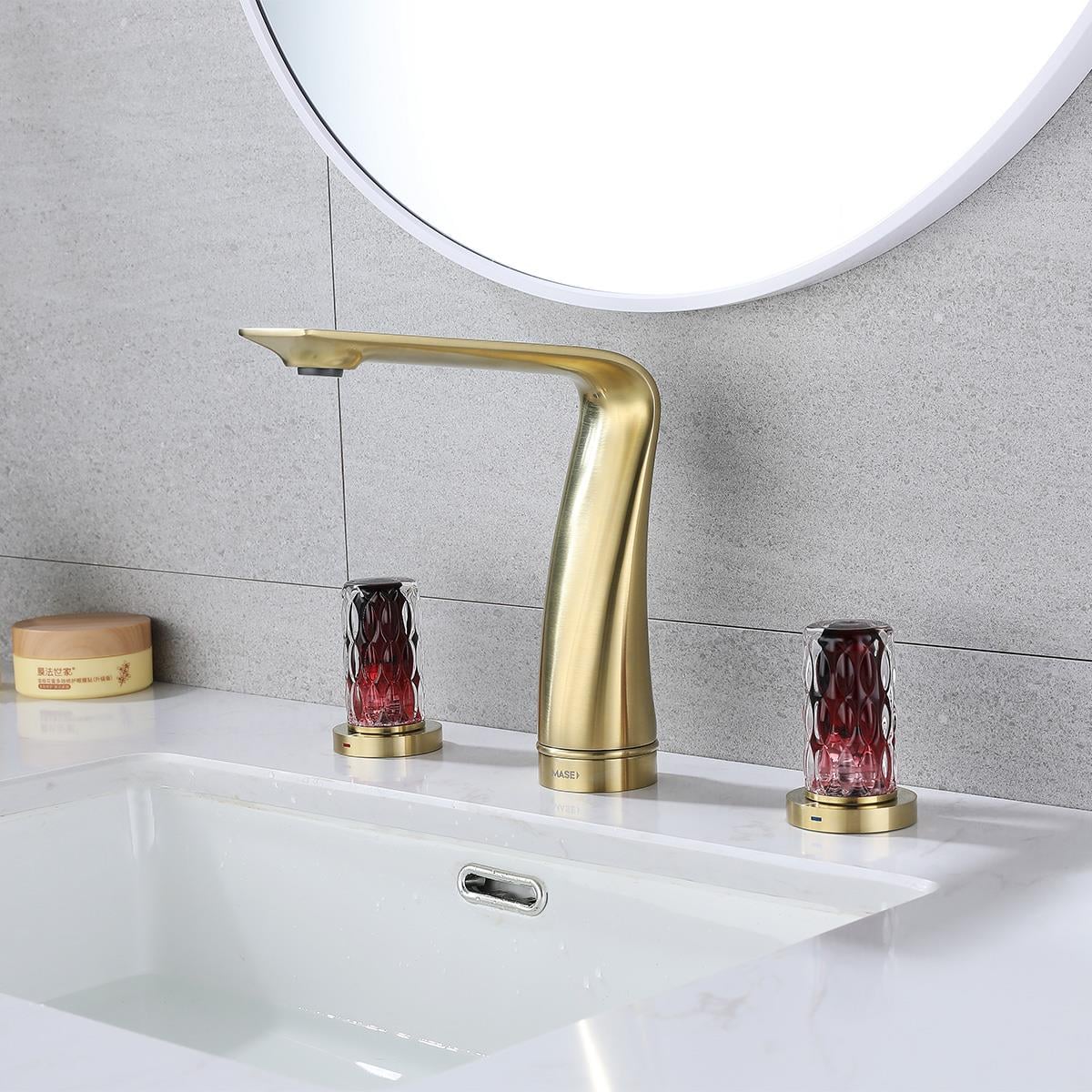 Treasure 3 Delikli Kristal Başlıklı Lavabo Bataryası Brushed Gold
