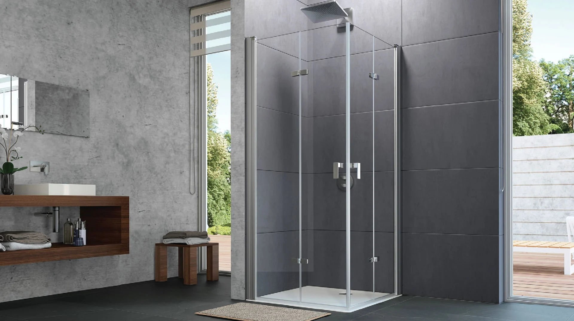 Hüppe Design Pure AKT K DUAL T Şeffaf Cam Duşakabin