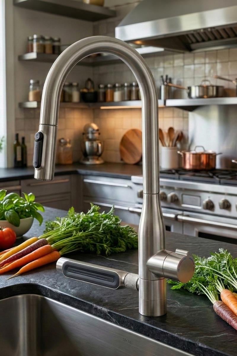 Sauris Spiralli Arıtma Çıkışlı Şelale Eviye Bataryası Brushed Nickel