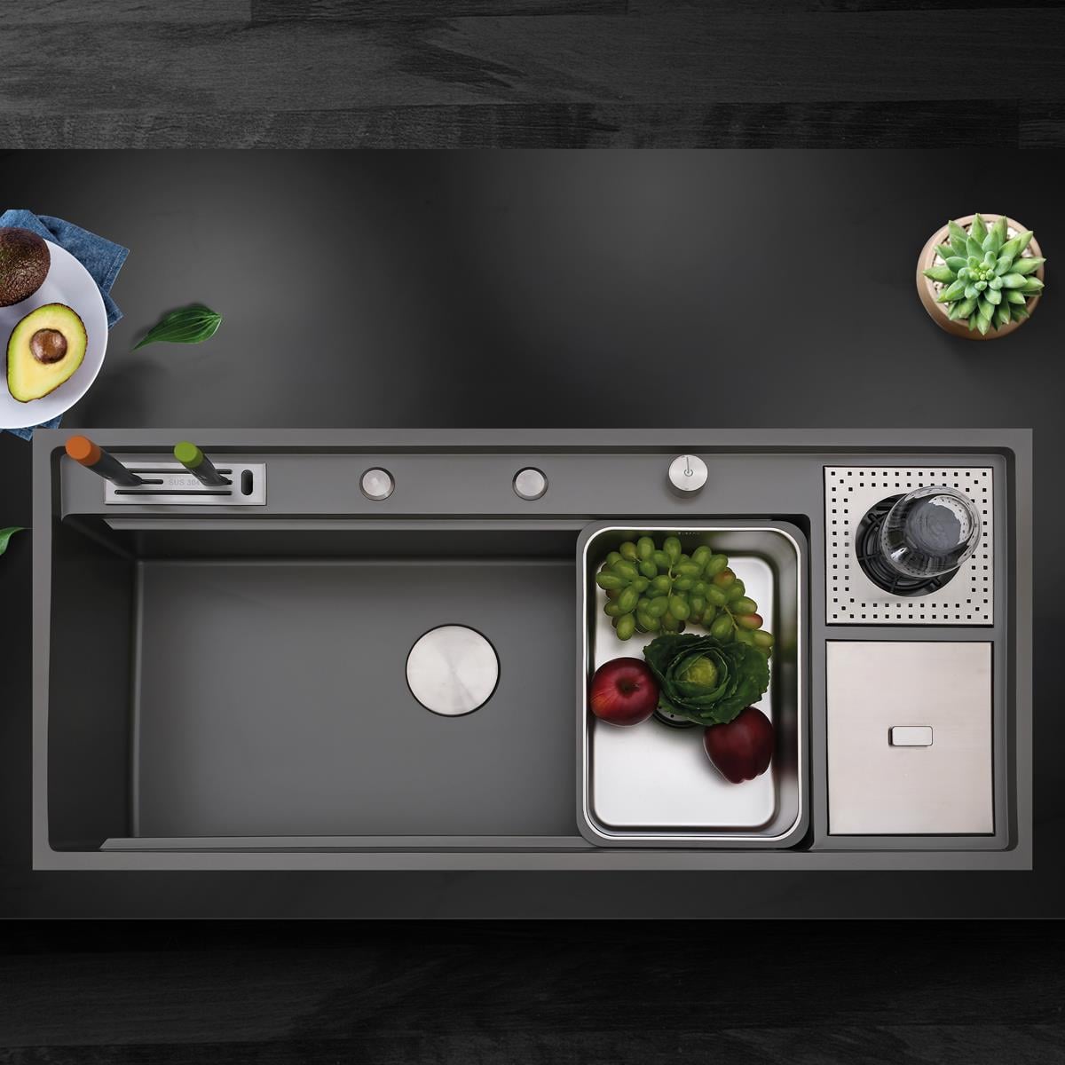 Verona El Yapımı Nano Evye (Seti) 106x48 cm Mat Gri (Gun Grey)