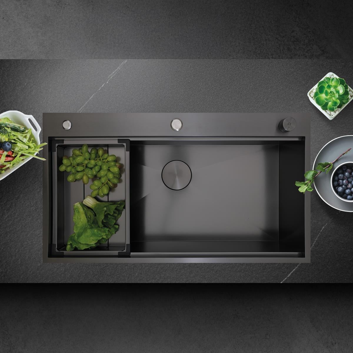 Alia El Yapımı PVD Evye (Seti) 85x48 cm Siyah (Black)