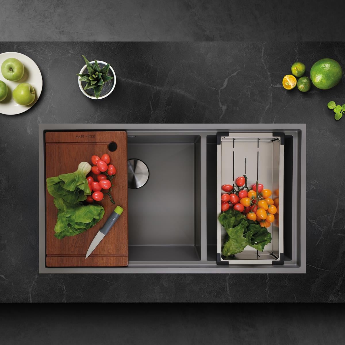 Asola El Yapımı Nano Evye (Seti) 85x48 cm Mat Gri (Gun Grey)